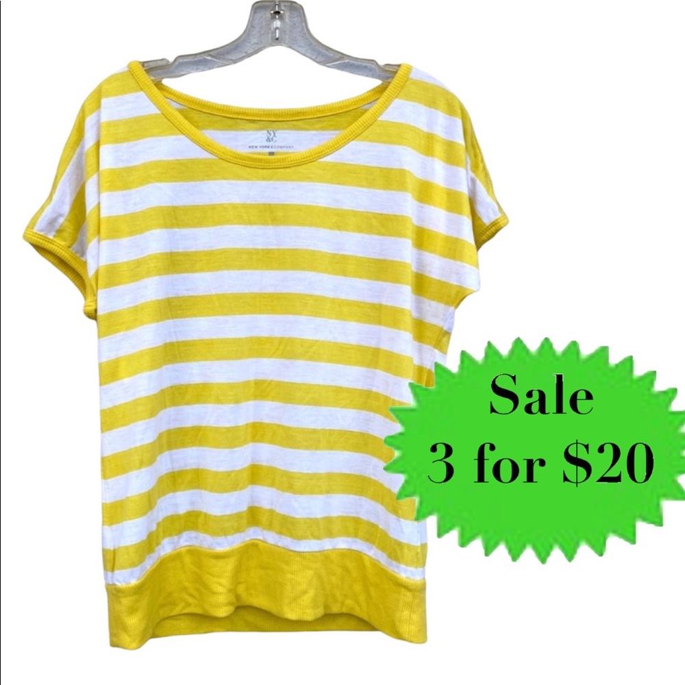 NY&C top cold shoulder yellow striped shirt long tunic New York & company white